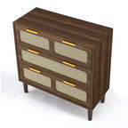 Commode de ferme en rotin à 3 tiroirs, grande commode en bois avec poignées en métal