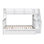 Lit superposé double sur grand format avec lit gigogne double, rangement et barrière de sécurité pour chambre, dortoir, pour adultes, blanc