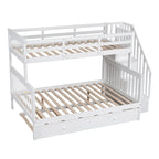 Lit superposé double sur grand format avec lit gigogne double, rangement et barrière de sécurité pour chambre, dortoir, pour adultes, blanc