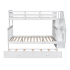Lit superposé double sur grand format avec lit gigogne double, rangement et barrière de sécurité pour chambre, dortoir, pour adultes, blanc