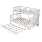 Lit superposé double sur grand format avec lit gigogne double, rangement et barrière de sécurité pour chambre, dortoir, pour adultes, blanc