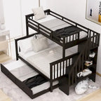 Lit superposé double sur grand format avec lit gigogne double, rangement et barrière de sécurité pour chambre, dortoir, pour adultes, blanc