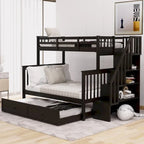 Lit superposé double sur grand format avec lit gigogne double, rangement et barrière de sécurité pour chambre, dortoir, pour adultes, blanc