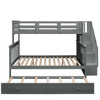 Lit superposé double sur grand format avec lit gigogne double, rangement et barrière de sécurité pour chambre, dortoir, pour adultes, blanc