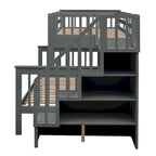 Lit superposé double sur grand format avec lit gigogne double, rangement et barrière de sécurité pour chambre, dortoir, pour adultes, blanc