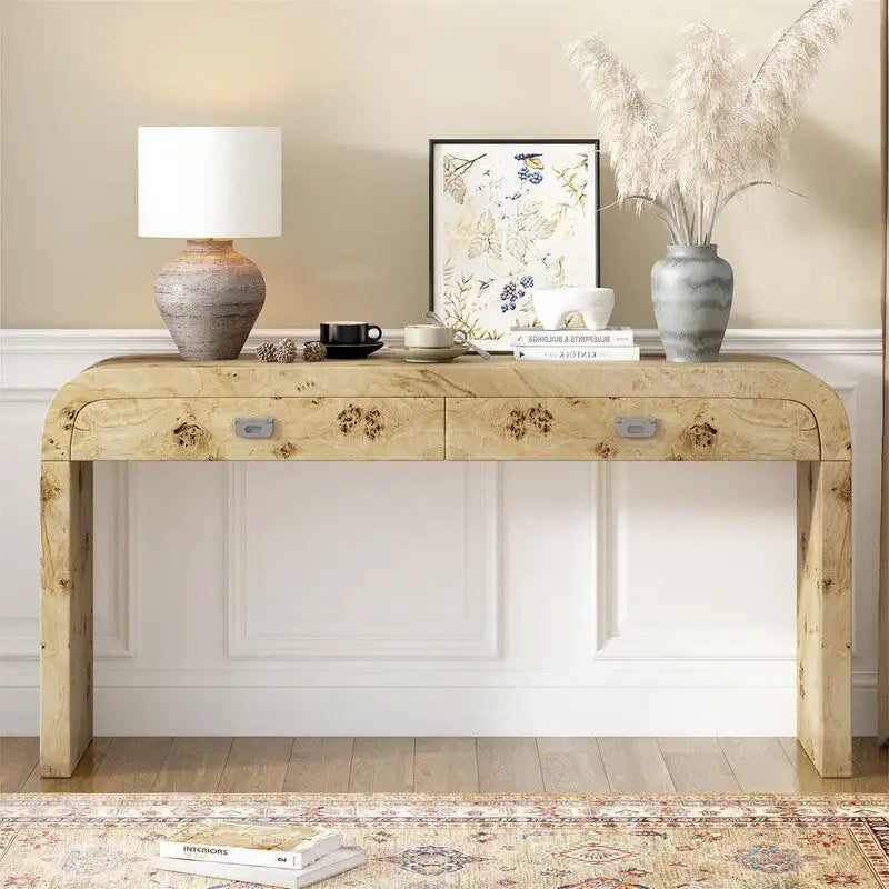 Console de style rétro avec 2 tiroirs de rangement, Table d'entrée moderne, Table de canapé avec pieds minimalistes et élégants pour le salon