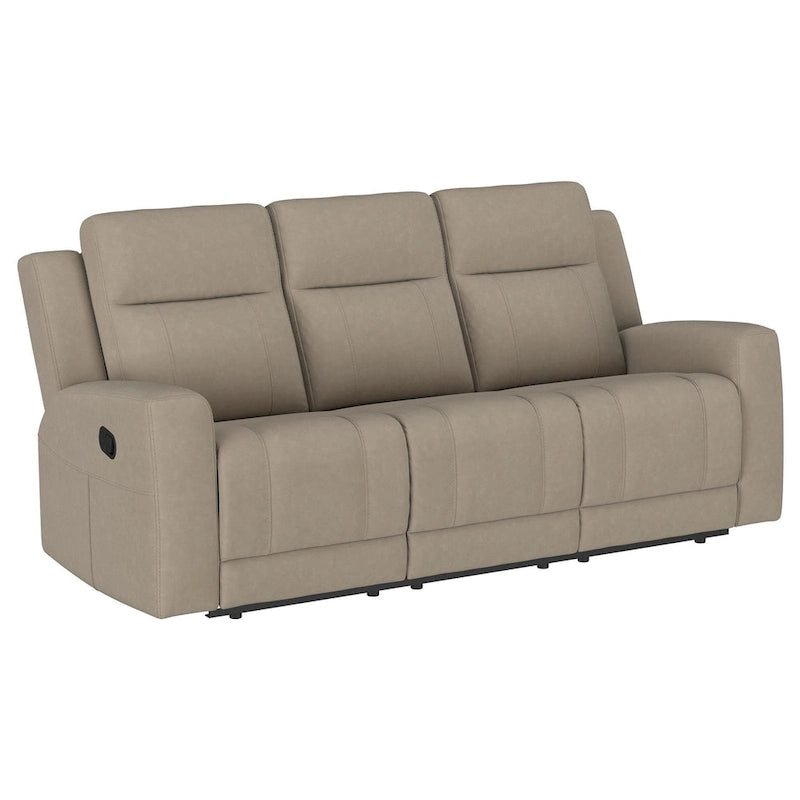 Canapé inclinable manuel de 80 po en similicuir taupe, canapé inclinable moderne à 3 places