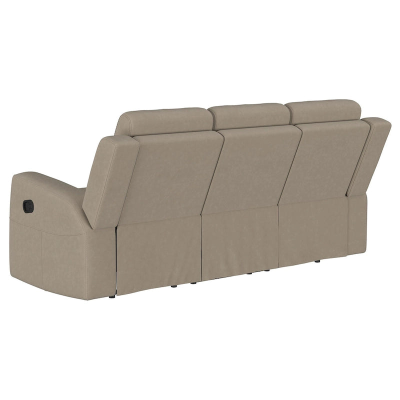 Canapé inclinable manuel de 80 po en similicuir taupe, canapé inclinable moderne à 3 places