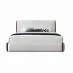 Cadre de lit Queen Size à profil bas avec revêtement en bouclette blanche, lit plateforme moderne