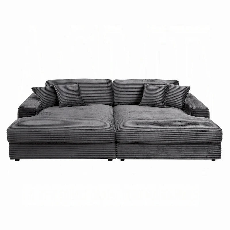 Ensemble canapé-lit sectionnel 2 places avec 4 coussins décoratifs, velours gris foncé, assise à ressorts ensachés