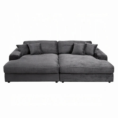 Ensemble canapé-lit sectionnel 2 places avec 4 coussins décoratifs, velours gris foncé, assise à ressorts ensachés