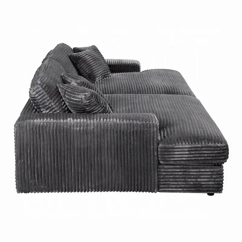 Ensemble canapé-lit sectionnel 2 places avec 4 coussins décoratifs, velours gris foncé, assise à ressorts ensachés