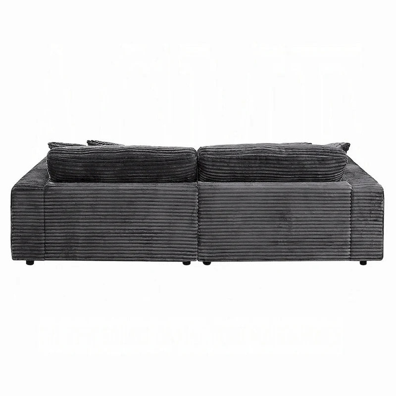 Ensemble canapé-lit sectionnel 2 places avec 4 coussins décoratifs, velours gris foncé, assise à ressorts ensachés