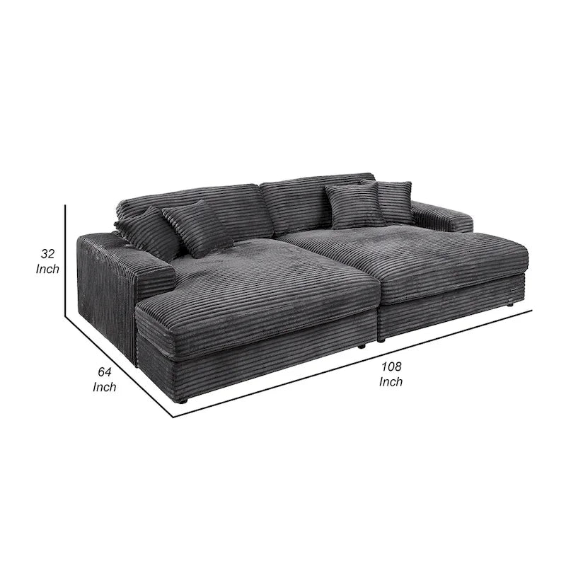 Ensemble canapé-lit sectionnel 2 places avec 4 coussins décoratifs, velours gris foncé, assise à ressorts ensachés
