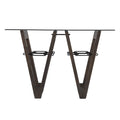 Table console en bois recyclé et verre transparent avec piètement abstrait – 46 L x 18 P x 29,5 H