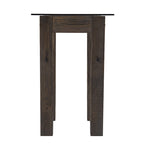 Table console en bois recyclé et verre transparent avec piètement abstrait – 46 L x 18 P x 29,5 H
