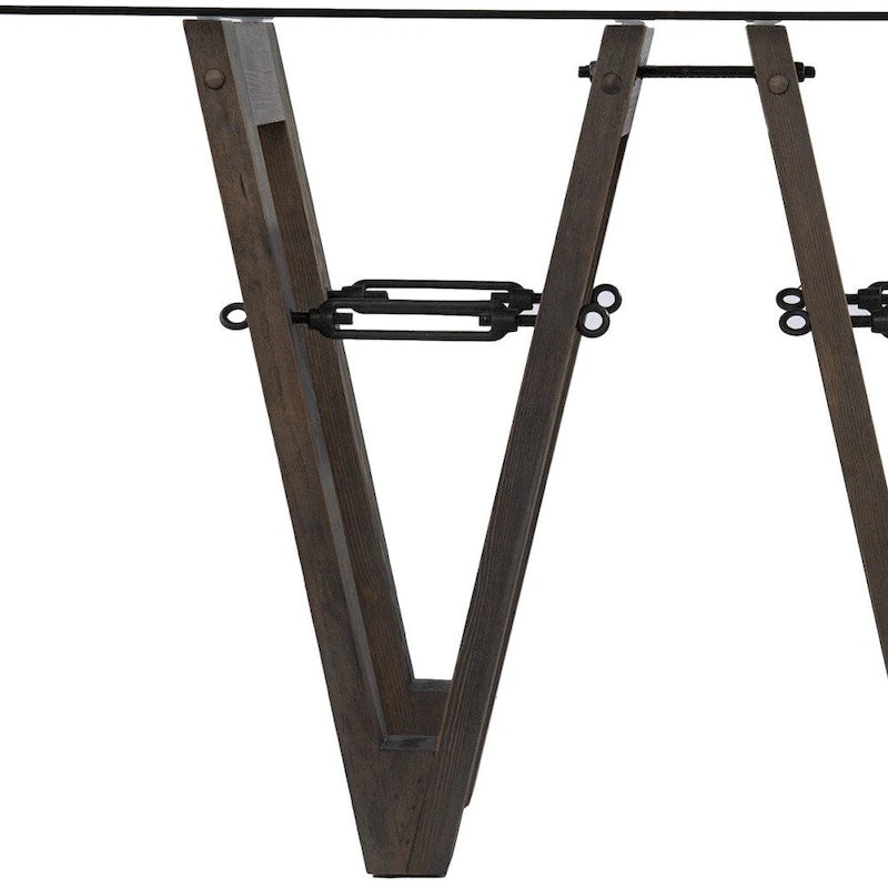 Table console en bois recyclé et verre transparent avec piètement abstrait – 46 L x 18 P x 29,5 H