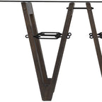 Table console en bois recyclé et verre transparent avec piètement abstrait – 46 L x 18 P x 29,5 H