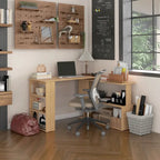 Bureau d'angle en L, bureau à domicile rotatif à 360 degrés avec étagères de rangement