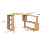 Bureau d'angle en L, bureau à domicile rotatif à 360 degrés avec étagères de rangement