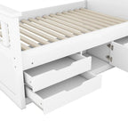 Lit plateforme capitaine double avec 4 tiroirs et tête de lit bibliothèque de rangement, cadre de lit en bois massif avec étagères de rangement