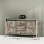 Buffet de ferme de 150 cm avec portes et étagères, meuble de rangement rustique pour cuisine