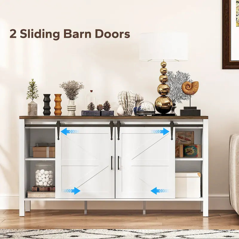 Buffet de ferme de 150 cm avec portes et étagères, meuble de rangement rustique pour cuisine