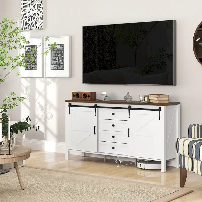Buffet de ferme de 150 cm avec portes et étagères, meuble de rangement rustique pour cuisine