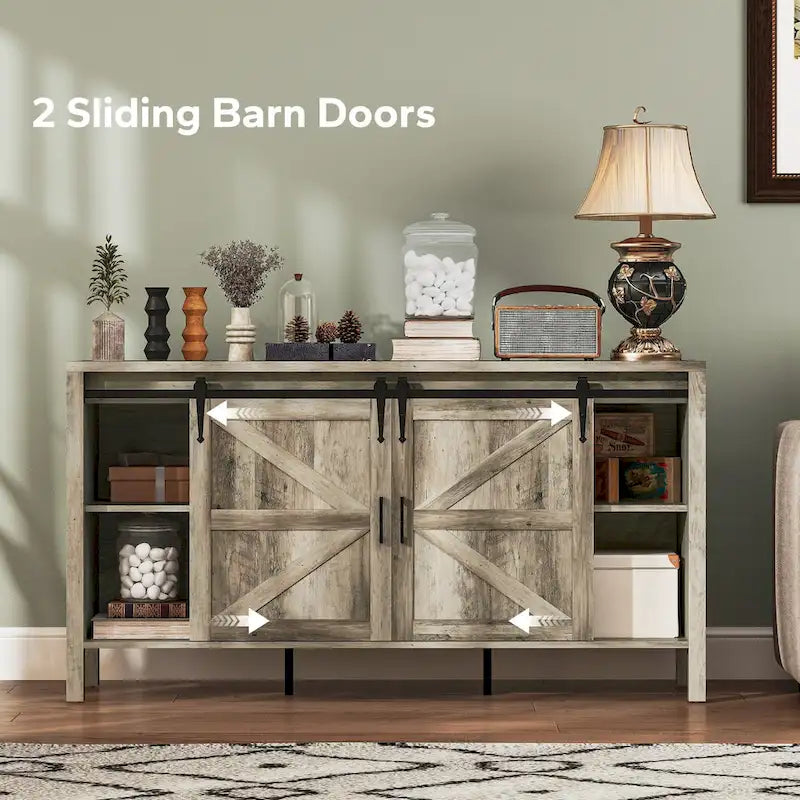 Buffet de ferme de 150 cm avec portes et étagères, meuble de rangement rustique pour cuisine