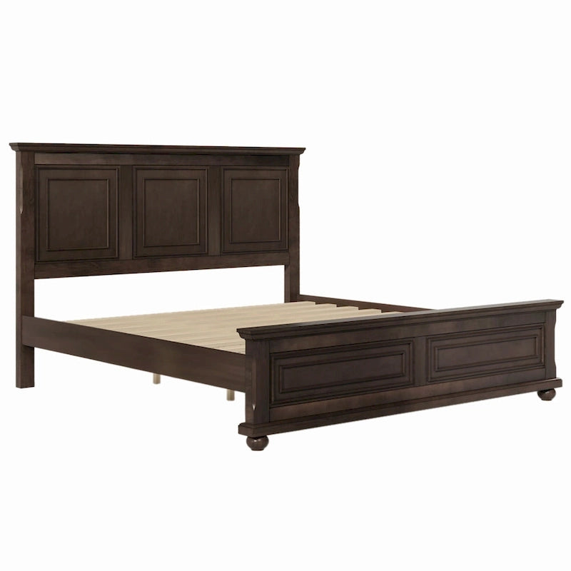Cadre de lit King Size traditionnel en pin avec sommier à lattes en bois, finition marron