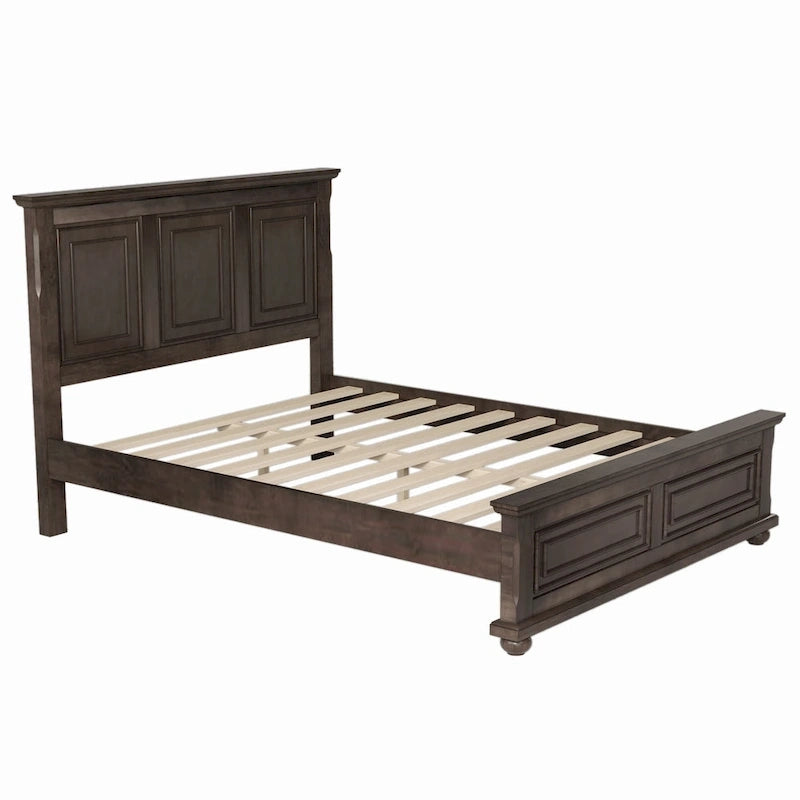 Cadre de lit King Size traditionnel en pin avec sommier à lattes en bois, finition marron