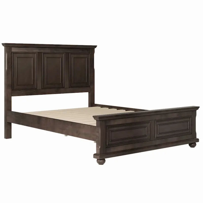 Cadre de lit King Size traditionnel en pin avec sommier à lattes en bois, finition marron