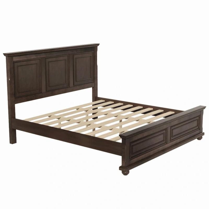 Cadre de lit King Size traditionnel en pin avec sommier à lattes en bois, finition marron