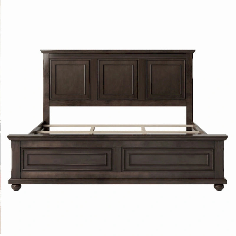 Cadre de lit King Size traditionnel en pin avec sommier à lattes en bois, finition marron