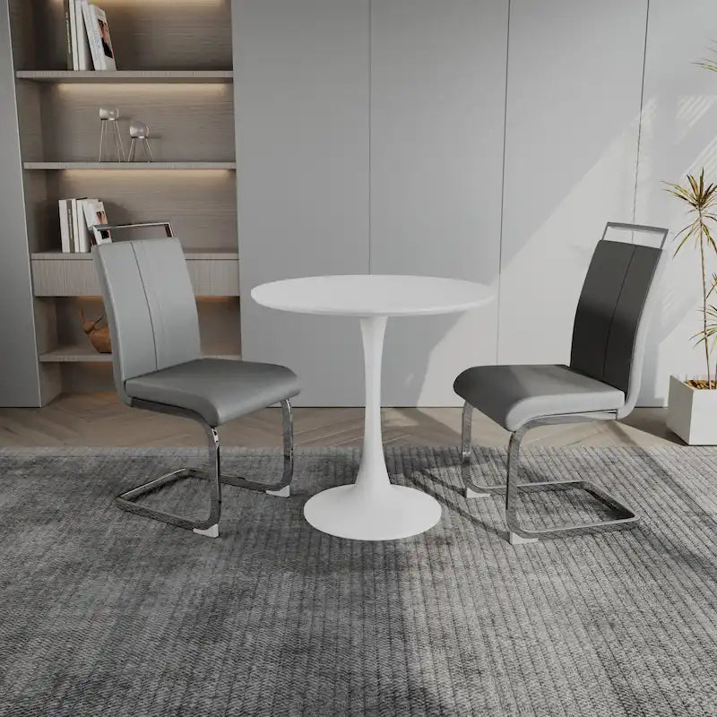 Ensemble de salle à manger moderne 3 pièces avec table ronde et 2 chaises tubulaires en C à dossier haut