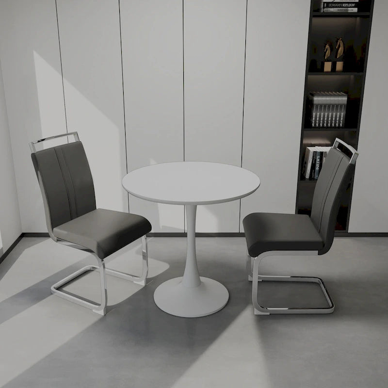 Ensemble de salle à manger moderne 3 pièces avec table ronde et 2 chaises tubulaires en C à dossier haut