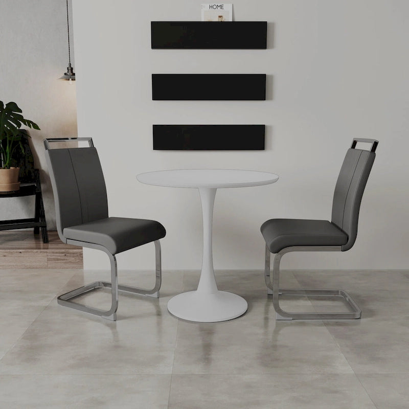 Ensemble de salle à manger moderne 3 pièces avec table ronde et 2 chaises tubulaires en C à dossier haut