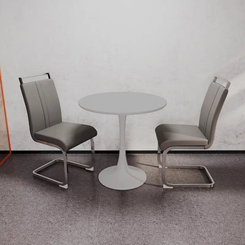 Ensemble de salle à manger moderne 3 pièces avec table ronde et 2 chaises tubulaires en C à dossier haut