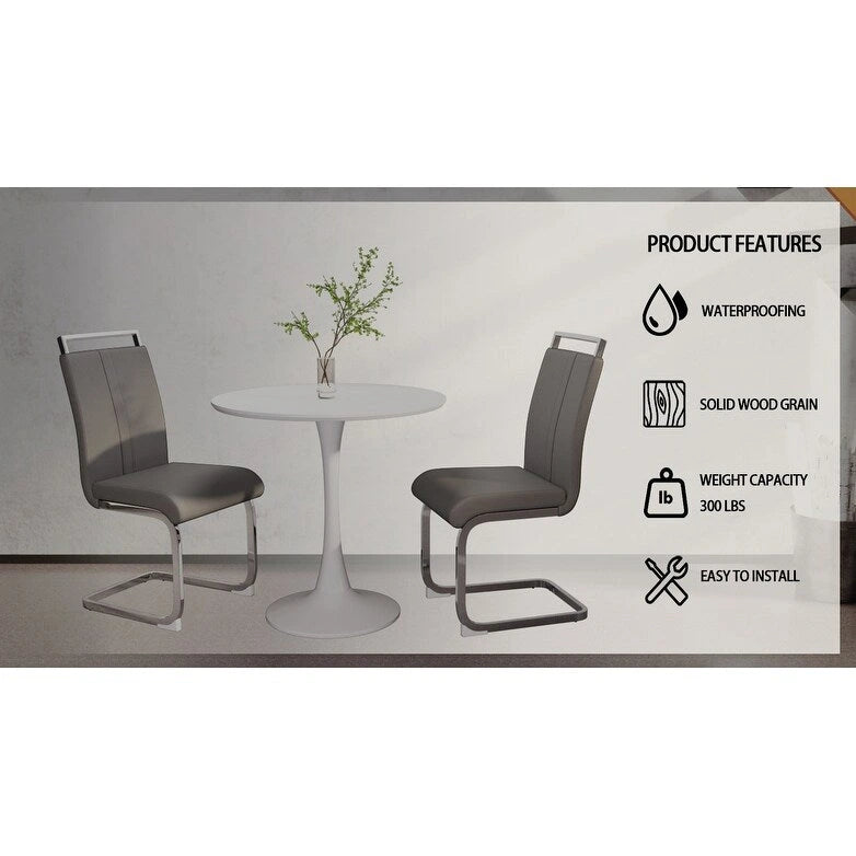 Ensemble de salle à manger moderne 3 pièces avec table ronde et 2 chaises tubulaires en C à dossier haut