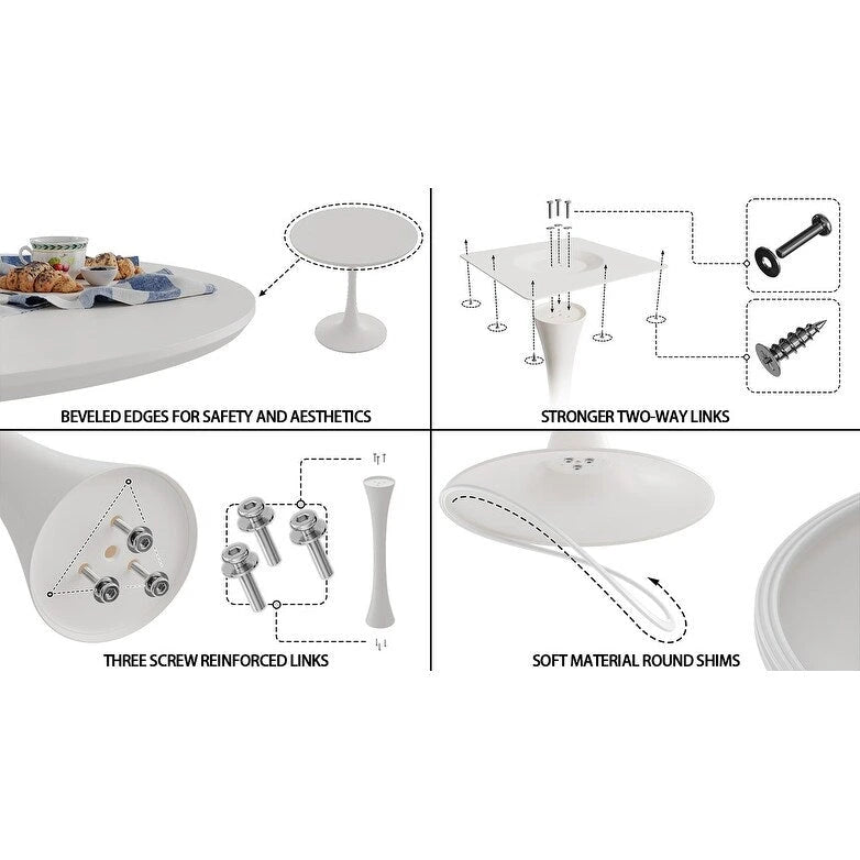 Ensemble de salle à manger moderne 3 pièces avec table ronde et 2 chaises tubulaires en C à dossier haut