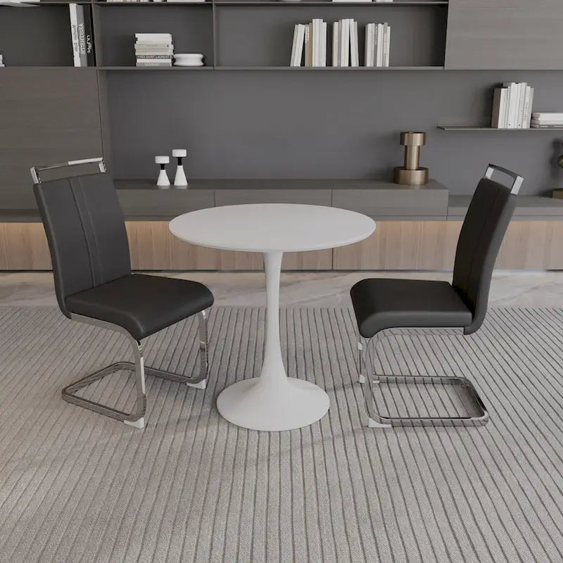 Ensemble de salle à manger moderne 3 pièces avec table ronde et 2 chaises tubulaires en C à dossier haut
