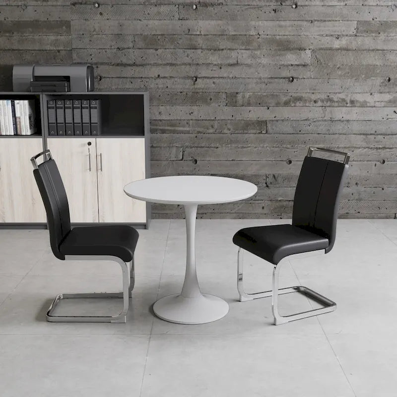 Ensemble de salle à manger moderne 3 pièces avec table ronde et 2 chaises tubulaires en C à dossier haut