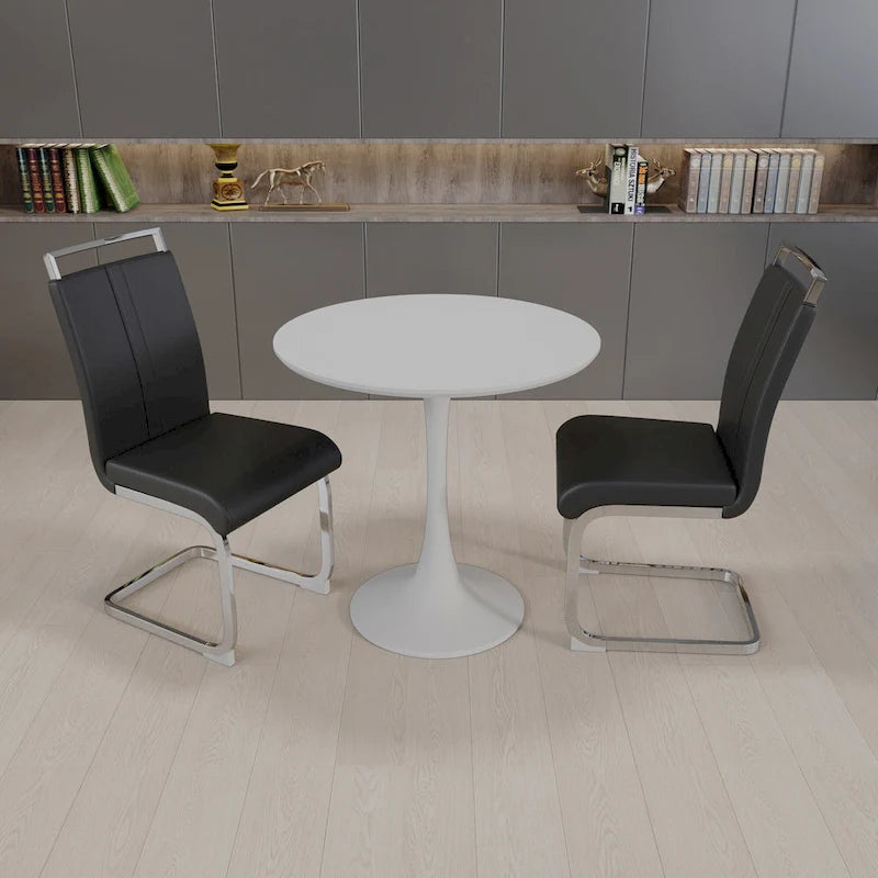 Ensemble de salle à manger moderne 3 pièces avec table ronde et 2 chaises tubulaires en C à dossier haut