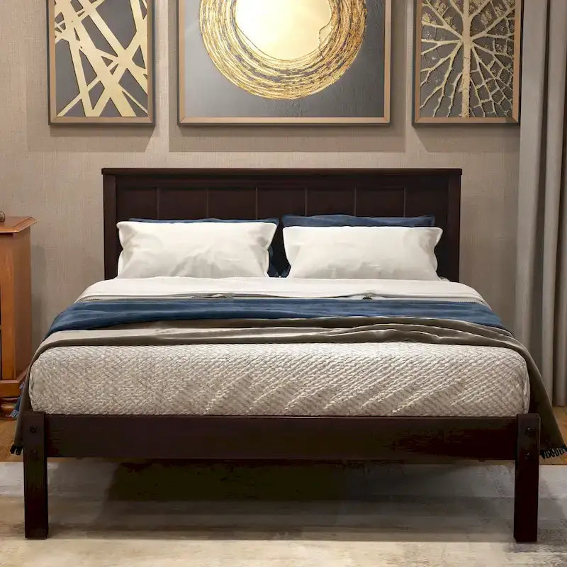 Cadre de lit plateforme double noir en pin avec tête de lit et rangement - Aucun sommier tapissier requis