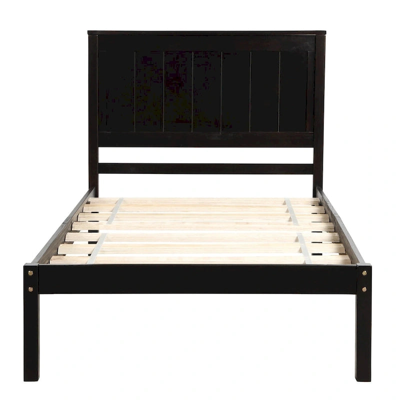 Cadre de lit plateforme double noir en pin avec tête de lit et rangement - Aucun sommier tapissier requis