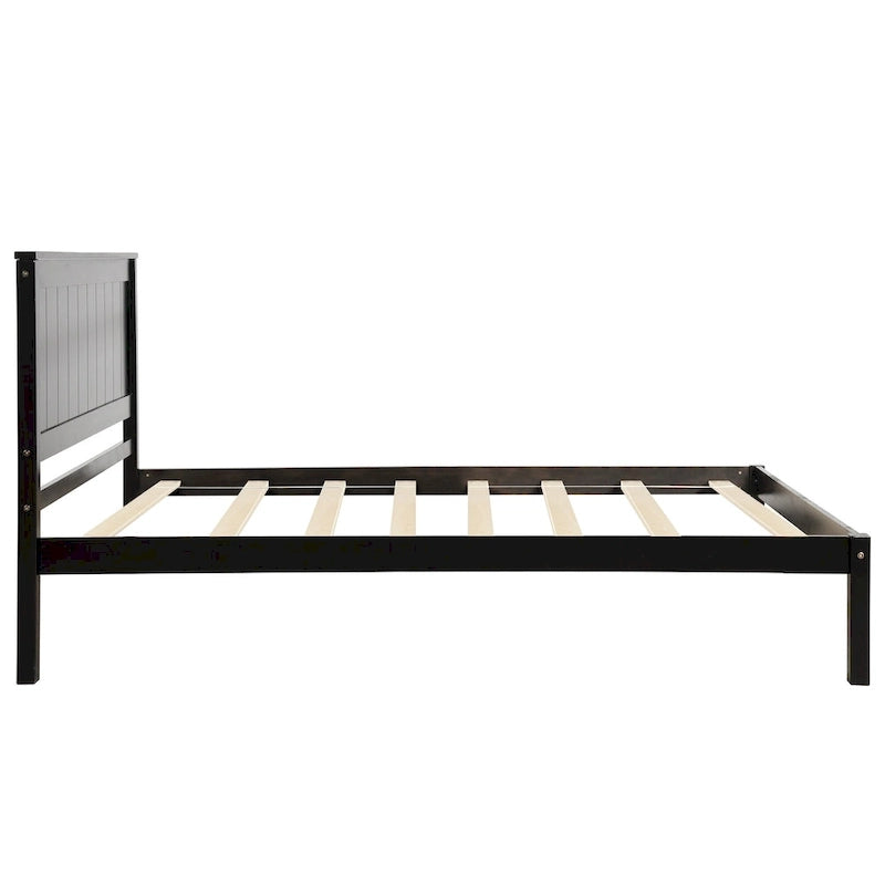 Cadre de lit plateforme double noir en pin avec tête de lit et rangement - Aucun sommier tapissier requis
