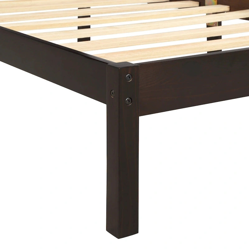 Cadre de lit plateforme double noir en pin avec tête de lit et rangement - Aucun sommier tapissier requis