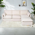 Canapé sectionnel modulaire en similicoton de 93,31 po avec pouf amovible, cadre en bois massif et coussins en mousse haute résilience