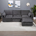 Canapé sectionnel modulaire en similicoton de 93,31 po avec pouf amovible, cadre en bois massif et coussins en mousse haute résilience
