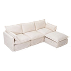 Canapé sectionnel modulaire en similicoton de 93,31 po avec pouf amovible, cadre en bois massif et coussins en mousse haute résilience